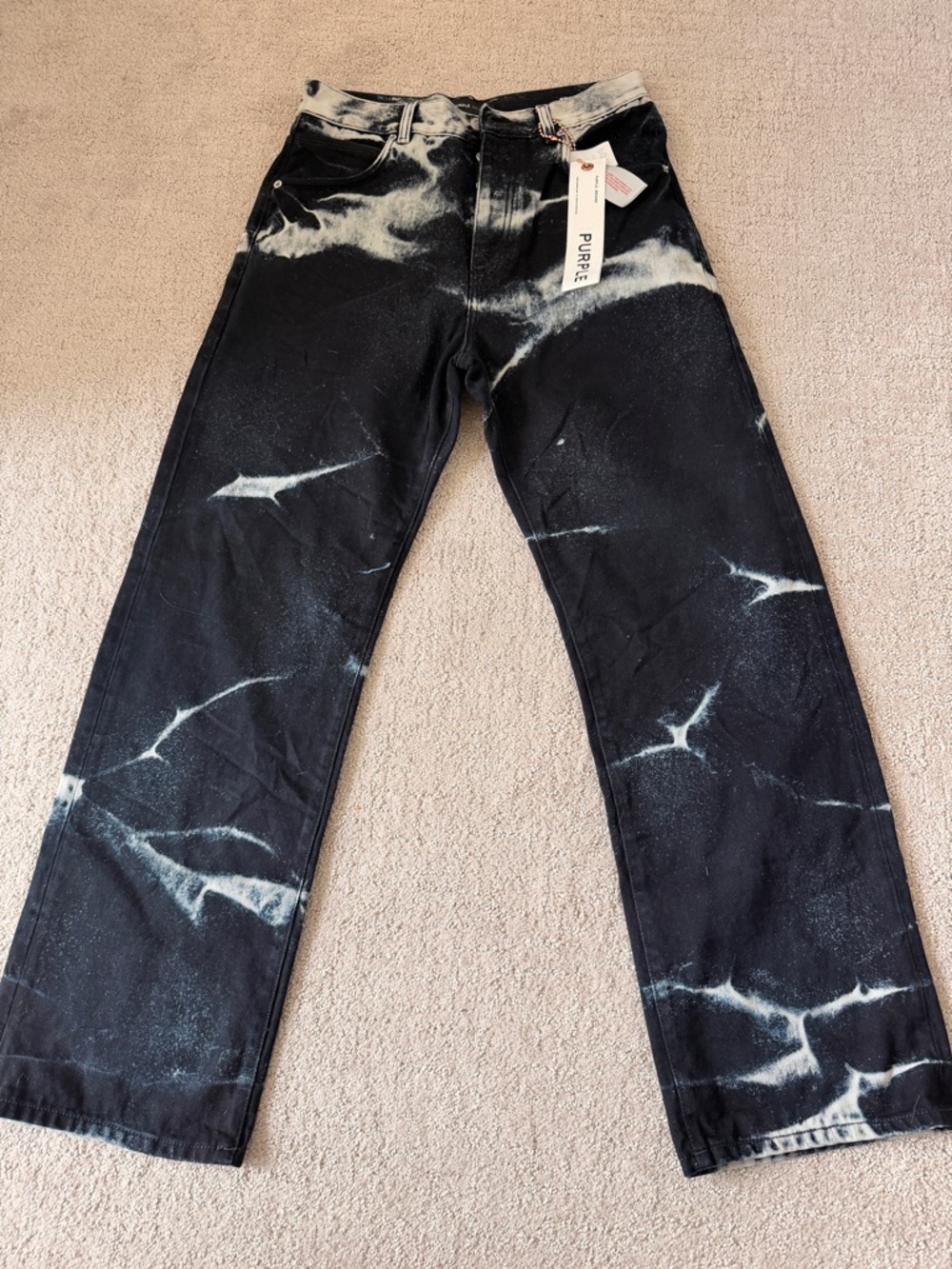 PURPLE BRAND Jeans Mens Dark Wash Baggy Wide Leg Marble Coated